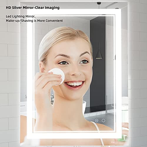 LED Bathroom Mirror Wall-Mounted Vanity Mirror with Anti Fog,Dimmable Waterproof Smart Touch Button Makeup Mirror with Lights Vertical & Horizontal (32x24 Inch) 7