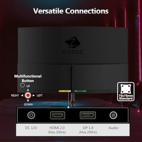 Z-Edge 24 inch Gaming Monitor, 200Hz 165Hz Curved 1650R Computer Monitor, FHD 1080P, Ultra-Fast MPRT 1ms Curved Monitor, 300nits, 16.7M Colors, UG24 1X DP 1.4 Port and 1X 2.1 HDMI Port 9