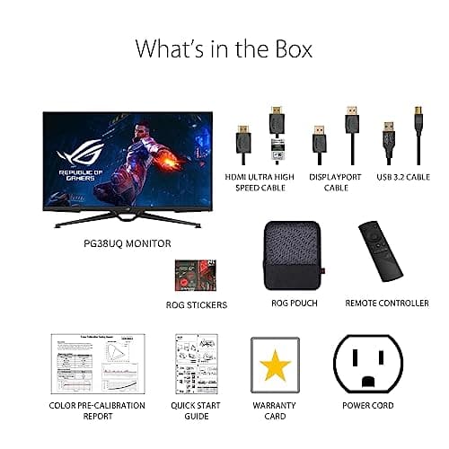 ASUS ROG Swift 38” 4K HDMI 2.1 HDR DSC Gaming Monitor (PG38UQ) - UHD (3840 x 2160), 144Hz, 1ms, Fast IPS, G-SYNC Compatible, Speakers, FreeSync Premium Pro, DisplayPort, DisplayHDR600, 98% DCI-P3 8
