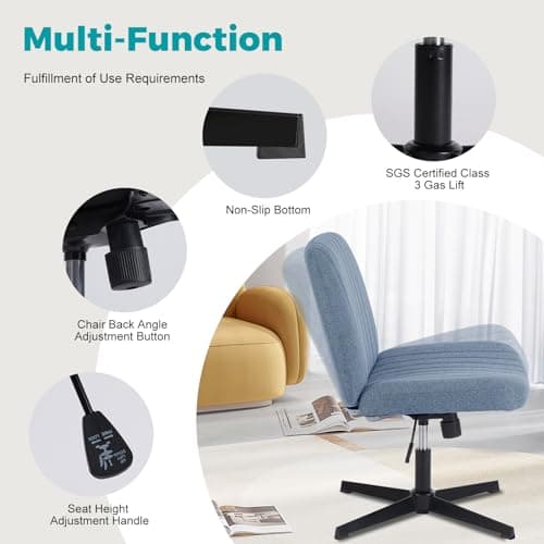 DUMOS Criss Cross Chairs, Armless Office Desk No Wheels Swivel Padded Wide Seat Modern Height Adjustable Mid Back Task Vanity Seating for Home Office Bedroom Computer 5