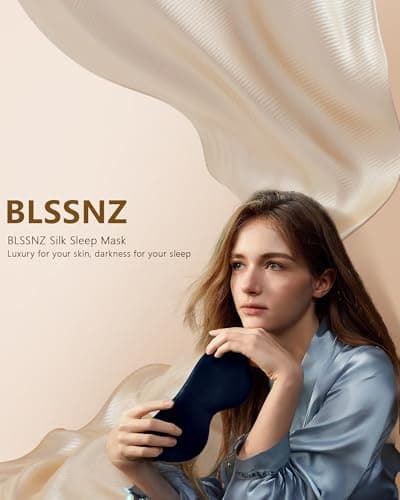 BLSSNZ Silk Eye Mask for Sleeping - Soft Breathable Organic Natural Mulberry Silk Fabric Blackout Sleep Mask with Adjustable Straps No Pressure Eye Mask for Travel Essentials Gifts (Navy Blue) 7