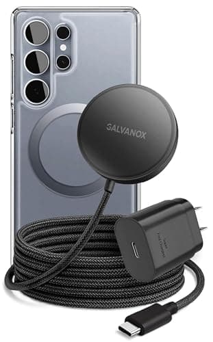 Galvanox Long Magnetic Charger for Samsung, Compatible with MagSafe - Set Includes Fast Charging PPS Power Adapter with 15W Wireless Charging Pod for Galaxy Phones (10FT)