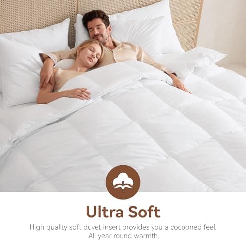 LeWinBedding Goose Feather Down Fiber Comforter Queen Size, All Season Duvet Insert, 750+FP Hotel Bed Comforter, Ultra Soft 100% Organic Cotton Fabric, 90x90 Inches 5