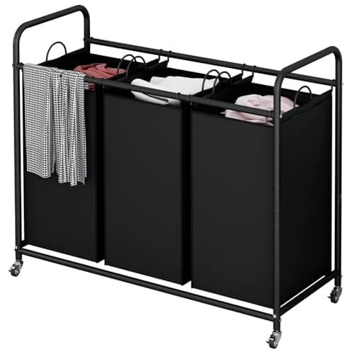LINZINAR 3-Bag Laundry Basket, Black Laundry Hamper, 35.6 Gal(135 L) Laundry Sorter Cart Laundry Room Organization with Heavy Duty Rolling Lockable Wheels and Removable Bags 8