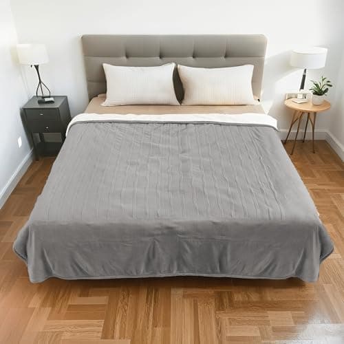 RALYSUN Electric Heated Blanket Queen Size 84"x90" - Dual-Sided with Microplush & Sherpa Fabric, 4 Heat Settings & 10 Hours Auto Off, Machine Washable - Light Gray 6