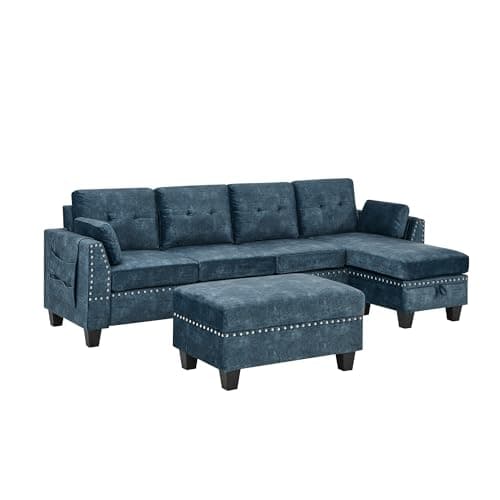 UBGO Modular Sofa Set for Living Room,Sectional Sofa & Couches,4-Seat Sectional Sofa with Reversible Chaise L Shaped Sofa Couch Furniture Sets Sectional Couch with Storage Ottoman-Blue 7