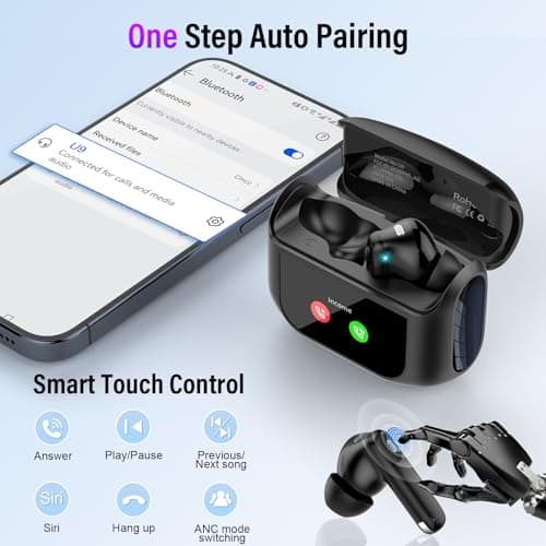 Wireless Earbuds, Bluetooth 5.4 Ear buds with Multifunctional Touch Screen, 48H Bass Stereo Headphones with ANC/ENC Noise Cancelling/Transparency mode, IPX7 Earphones with 5 EQ Modes for iOS Android 9