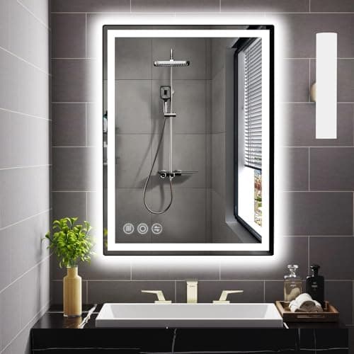 LED Bathroom Mirror 24"x 32" with Stepless Dimmable Wall Mirrors with Anti-Fog, Dimmable CRI>90, Vanity Mirror with 3 Color Modes, Shatter-Proof, Memory Bathroom Mirror with LED Lights