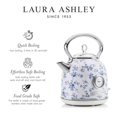 Laura Ashley Stainless Steel Electric Kettle 1.7 Liter - 1500W Rapid Boil Electric Kettles for Boiling Water - Electric Tea Kettles Automatic Shut Off - Overheat & Boil Dry Protection Cordless Kettle 6