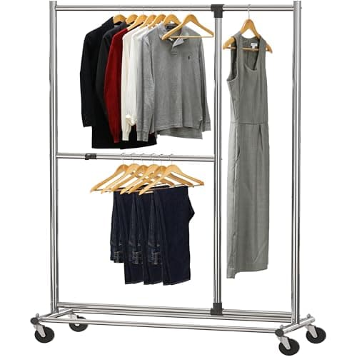 Simple Houseware Dual Bar Adjustable Garment Rack, Chrome, 72-inch Height