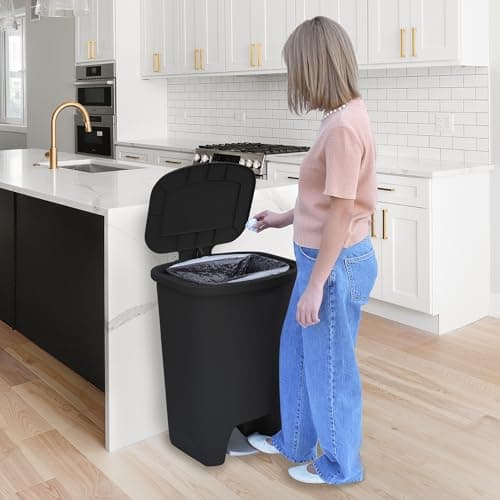 Glad 20 Gallon Trash Can - Plastic Kitchen Waste Bin with Odor Protection of Lid - Hands Free with Step On Foot Pedal and Garbage Bag Rings, Black 7