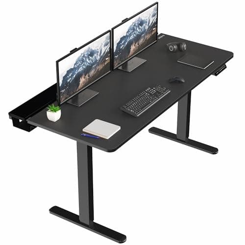 VIVO Electric 60 x 30 in Standing Adjustable Gaming Desk with Hidden Cable Trays, Full-Size Mouse Pad, Holds 220 lbs, Black Top Black Frame, DESK-KIT-1B6-P3B