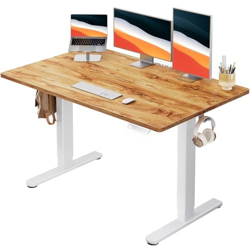 HUANUO Electric Standing Desk, Whole Piece Desktop, Adjustable Height Computer Desk, 4 Height Memory Settings, Sit Stand Up Desk for Home Office, 48" x 30", Light Vintage
