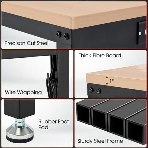 Antifir 48” Adjustable Workbench，Heavy Duty Wood Work Bench 2000 Lbs Load Capacity,Work Table with Power Outlet for Garage, Workshop, Office, Home 7