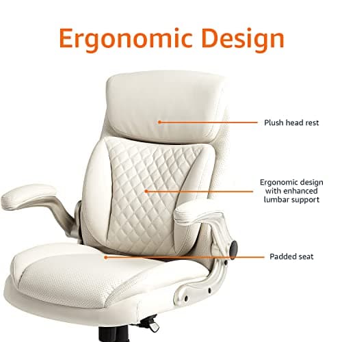 Amazon Basics Ergonomic Executive Office Desk Chair with Lumbar Support, Flip-up Armrests, Adjustable Height, Cream Leather 5