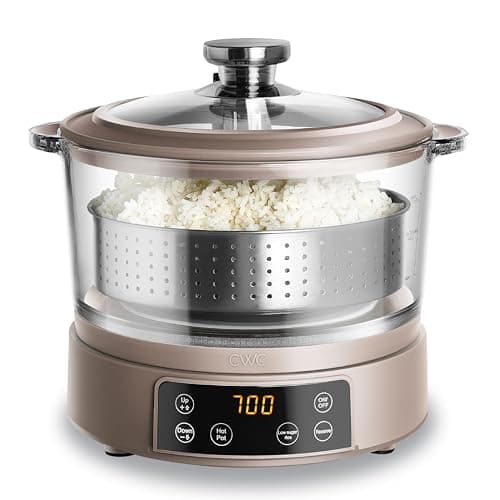 COOK WITH COLOR 3L Glass Mini Low Carb Rice Cooker – Holds 2 Cups Raw/Makes 6 Cups Cooked with Auto Lift Filter Basket, Hotpot & Steamer for Rice, Grains, Digital Panel with Keep Warm, Goat/Mink