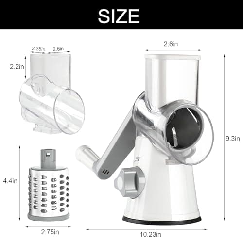 Cambom Rotary Cheese Grater Hand Crank Cheese Shredder for Fresh Cheese, Vegetable, Nuts,Non-slip Suction Base, Free Cleaning Brush Three Blades, White 5
