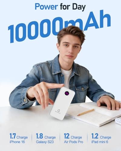 GrnOas.E Portable Charger with Built in Cables，10000mAh 22.5W Max High-Speed Charging Power Bank with 4 Outputs 2 Inputs,External Travel Battery Pack for iPhones Android,iPad (Pearl White) 5