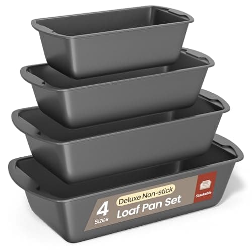 Loaf Pan Set 4-Piece - Deluxe Nonstick Carbon Steel Bakeware for Perfect Bread and Cakes – Dishwasher Safe, Premium Pans for Home Baking