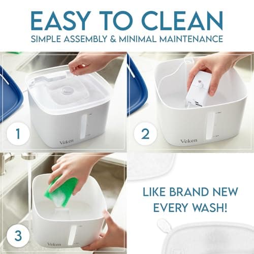 Veken Innovation Award Winner 95oz/2.8L Pet Fountain, Automatic Cat Water Fountain Dog Water Dispenser with Replacement Filters for Cats, Dogs, Multiple Pets (Grey, Plastic) 5