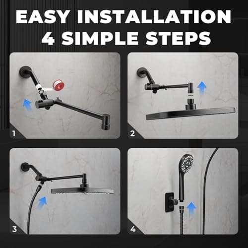 Seacity Wide Rain Shower Head With 5 Modes Handheld Showerheads, High Pressure Showerhead Combo with Extension Arm for Bathroom Accessories, Adjustable Shower Head with Anti-Clog Nozzles (Black) 7