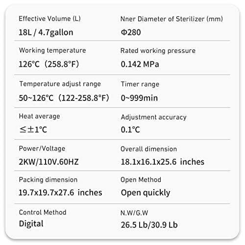 WEST TUNE Autoclave Sterilizer, 18L High Pressure Steam Autoclave with LED Digital Display, Stainless Steel Lab Sterilization Machine 3
