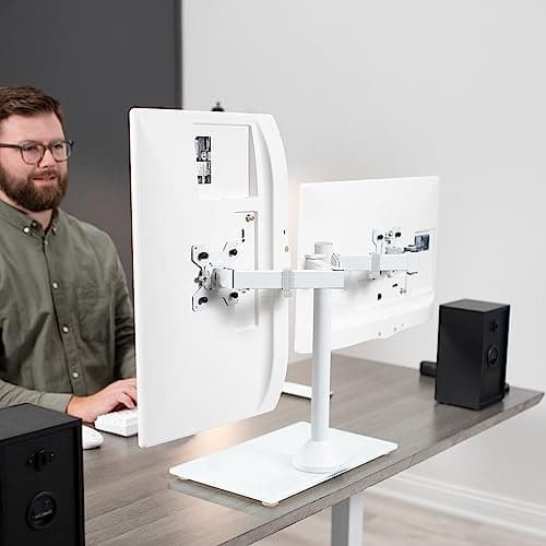 VIVO Freestanding Dual Monitor Stand with Sleek Glass Base and Adjustable Arms, Mounts 2 Screens up to 32 inch and 22 lbs Each, White, STAND-V002FGW 7