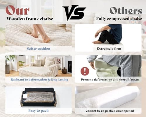 VanAcc 58 Inch Chaise Lounge Indoor, Upholstered Sofa Bed with Throw Pillows and Armrests, Sleeper Chair- Plush Chair Bed for Living Room, Off-White 5