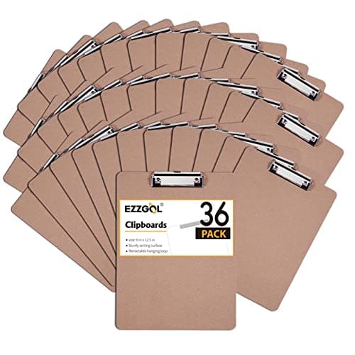 Clipboards Bulk, EZZGOL 36 Pack Letter Size Wood Clipboards, Low Profile Clip, Recycled Hardboard Clipboard with Hang for School Classroom Home