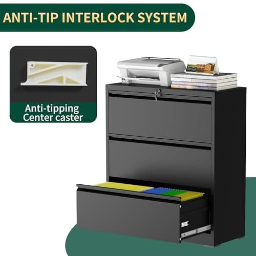 FOSTOKO 3 Drawer Lateral File Cabinet with Lock, Metal File Cabinets for Home Office, Steel Heavy-Duty Filing Storage Cabinet for Letters/Legal/A4 (Require Assembly, Black) 6