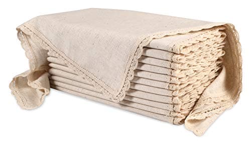 Ramanta Home Natural Coth Dinner Napkin Set of 12 Premium Cotton 20X20 Inch Oversized Linen Flax Lace Soft & Durable Washable Ideal for Easter, Spring Decor, Wedding Parties, Everyday Use