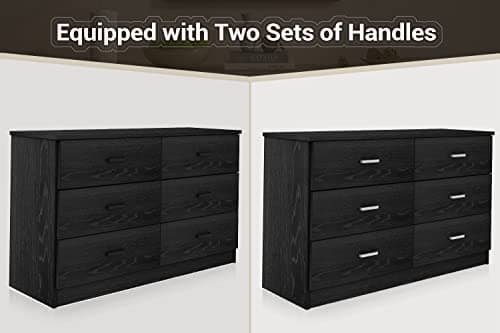 Bigbiglife Wood Dresser for Bedroom, 6 Drawer Double Dresser, Modern Chest of Drawers with Deep Drawers, Large Storage Organizer for Living Room, Closet (Black) 8