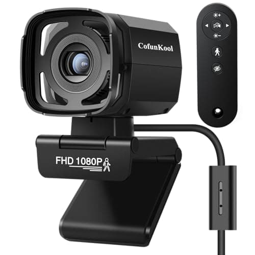CofunKool Auto Tracking Webcam: Full 1080P HD Computer Camera with Built-in 2 Microphones, Remote Control, Privacy Shutter, WDR, 73° View, External USB Web Cam, for Desktop PC Laptop