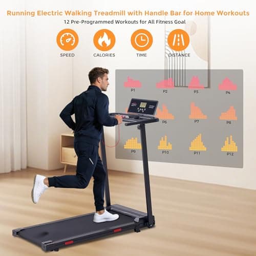 Portable Walking Pad Treadmill with Handle Bar, 3.0HP Electric Home Small Walking Pads Treadmills with Handles for Small Spaces, 0.6-6.2MPH Under Desk Treadmill for Home Office Small, 320LBS 5