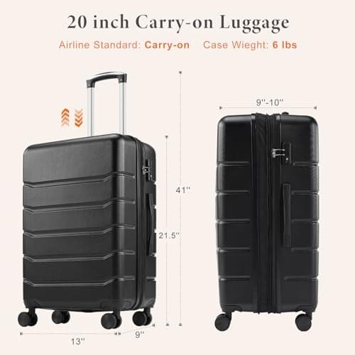 Sweetcrispy Carry on Luggage, Hard Shell ABS Suitcase with Double Spinner Wheels, Lightweight Expandable Rolling Suit Case with TSA Lock, 20 Inch Natural Black 7