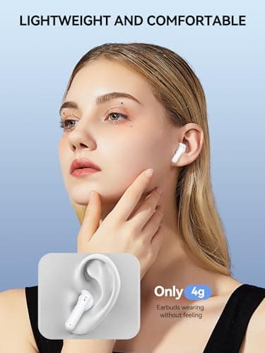 Wireless Earbuds Bluetooth 5.3 Headphones 42 Hrs Playtime with LED Display, Deep Bass Stereo and Noise Cancelling Bluetooth Ear Buds IPX7 Waterproof Wireless Ear Buds with Mic for iPhone Android White 5