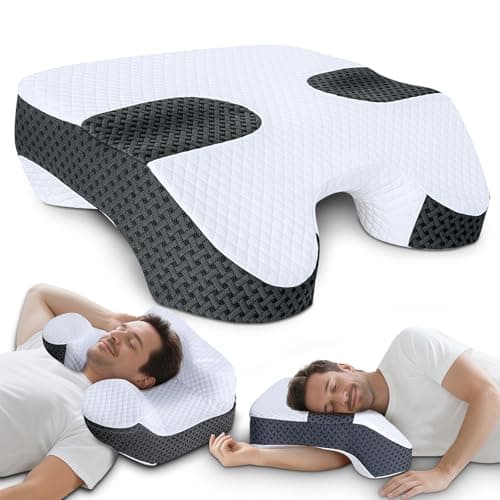 SAHEYER Side Sleeper Pillow with Arm Holes, 2 in 1 Shoulder Relief System for Rotator Cuff Pain, Memory Foam Pillow for Adults with 3 Arm Place Hole, Black