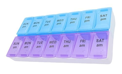 7 Day Weekly AM PM Pill Organizer, ShysTech Large Pill Case Pill Box for Pills Vitamin Supplements Medication (Purple/Blue) 7