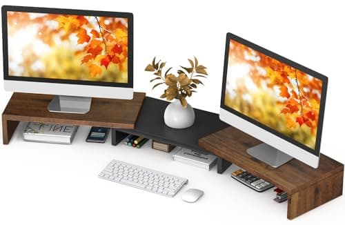 TAVR Dual Monitor Stand Riser, Computer Monitor Stands for 2 Monitors, Extra Long Multifunctional Desktop Organizer Riser for Computer, Laptop, PC, Printer, TV, Max 43.3" Length, Rustic Brown