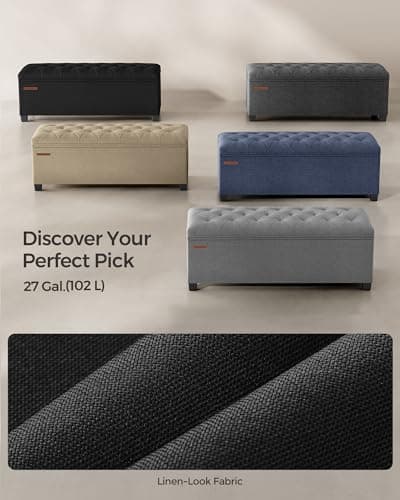 SONGMICS Storage Ottoman Bench, Foot Rest with Legs, 15.7 x 43.3 x 15.7 Inches, End of Bed Bench, Storage Chest, Load up to 660 lb, for Living Room, Bedroom, Entryway, Ink Black ULSF088B01 6