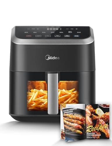 Midea Air Fryer 5.5 Quart with See-Thru Window, Rapid Air Technology, 9 Preset Menus for Quick and Easy Meals,1 Minute Button and Favorite Function, 90% less oil