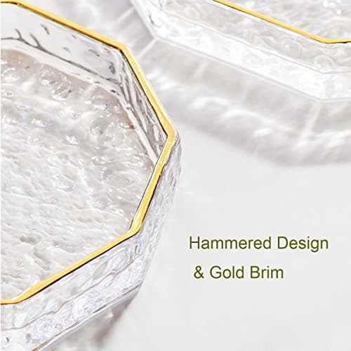 Halyuhn 10 Inch Decagon Glass Tray With Gold Rim - Clear Hammered Vanity Makeup Display With 2" Wall, Thick Decorative Dresser Bathroom Perfume Cosmetic Tray for Tabletop Countertop 5