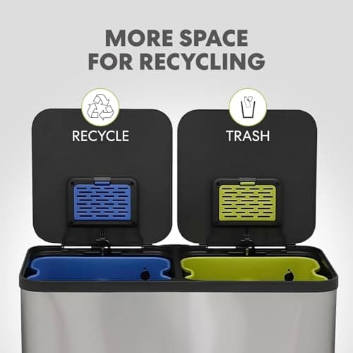Simpli-Magic 80 Liter / 21 Gallon Rectangular Hands-Free Dual Compartment Recycling Kitchen Step Trash Can with Soft-Close Single Lid, Stainless Steel (40L x 40 L Capacity) Stainless Steel Finish 5