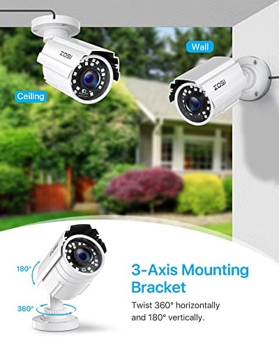 ZOSI 1080P HD 1920TVL Hybrid 4-in-1 TVI CVI AHD 960H CVBS CCTV Security Camera,80ft Night Vision,2MP Weatherproof Aluminum Metal Bullet Camera for 960H,720P,1080P,5MP,4K Analog Surveillance DVR-White 7