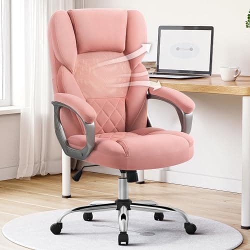 SEATZONE Pink Desk Chair Ergonomic Office Chair, Comfy Office Chairs for Women Desk Chairs with Wheels, High Back Mesh and Velvet Fabric Office Chair Big and Tall, Dusty-Pink