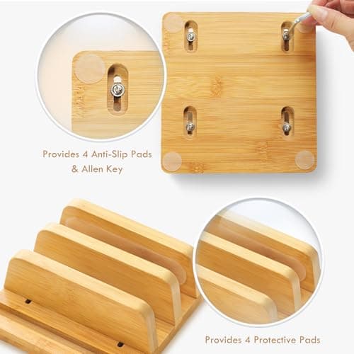 ROCDEER Vertical Laptop Stand for Desk, Double Stand Holder with Adjustable Dock 0.98" to 1.77", Fits All MacBook/Surface/Samsung/HP/Dell/Chrome Book, Natural Bamboo 5