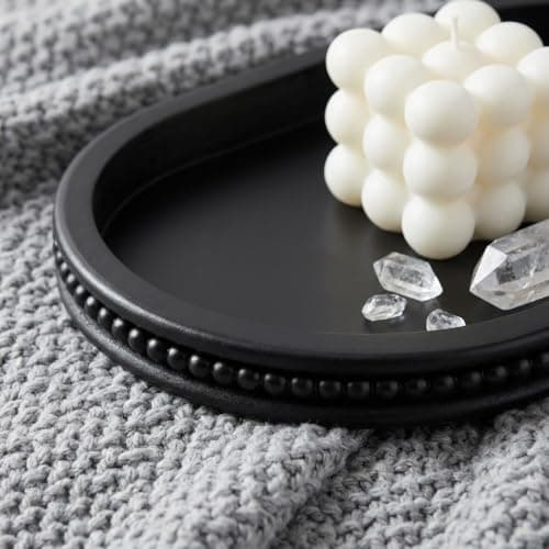 Hanobe Decorative Trays for Coffee Table : Black Oval Centerpiece Tray Wood for Farmhouse Entry Table Decor Round Bathroom Tray for Living Room Kitchen Counter 8