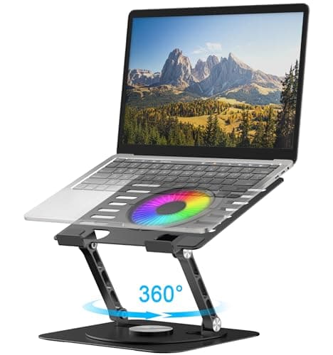 YTech Laptop Stand,with 360°Rotating Base,External Cooling Fan,Adjustable RGB Lighting,Ergonomic Foldable Notebook Computer Holder.Compatible with All 10-17" Laptops Tablets,Black​