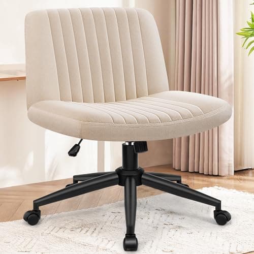 Brick Attic Cross Legged Office Chair: Armless Wide Desk Chair Comfy Criss Cross Chair with Wheels - Vanity Chair with Back Comfortable Rolling Swivel Adjustable Modern for Home Office Living Room