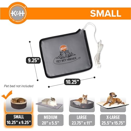 K&H Pet Products Pet Bed Warmer, Turn Any Pet Bed Into a Heated Cat or Dog Bed, Waterproof Indoor Heated Warming Pad Insert, Automatic Temperature, Safety Listed - Small 10.25 X 9.25in Gray 4